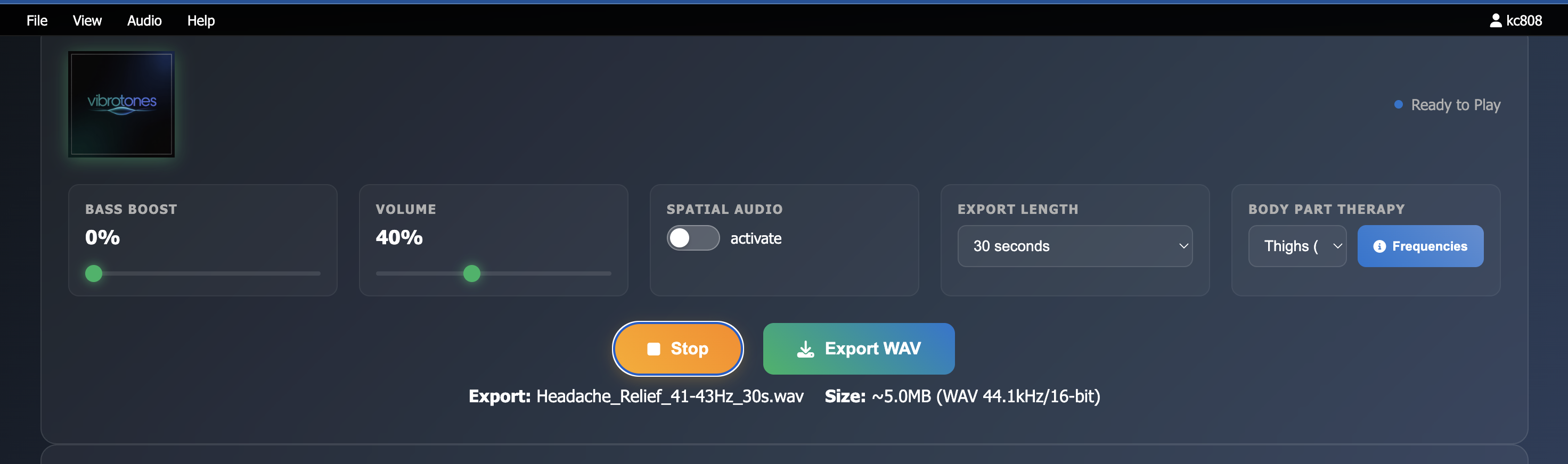 Vibrotones Studio Interface - Audio Settings
